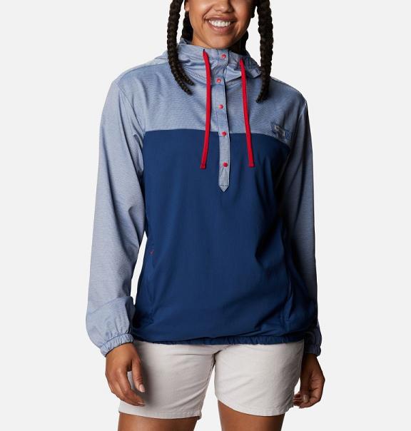 Columbia PFG Tamiami Hoodies Blue Red For Women's NZ3546 New Zealand